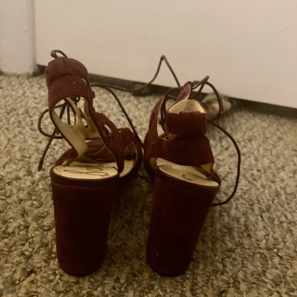 Sam Edelman Yardley Wine Suede Lace Up Heels - Picture 9 of 12